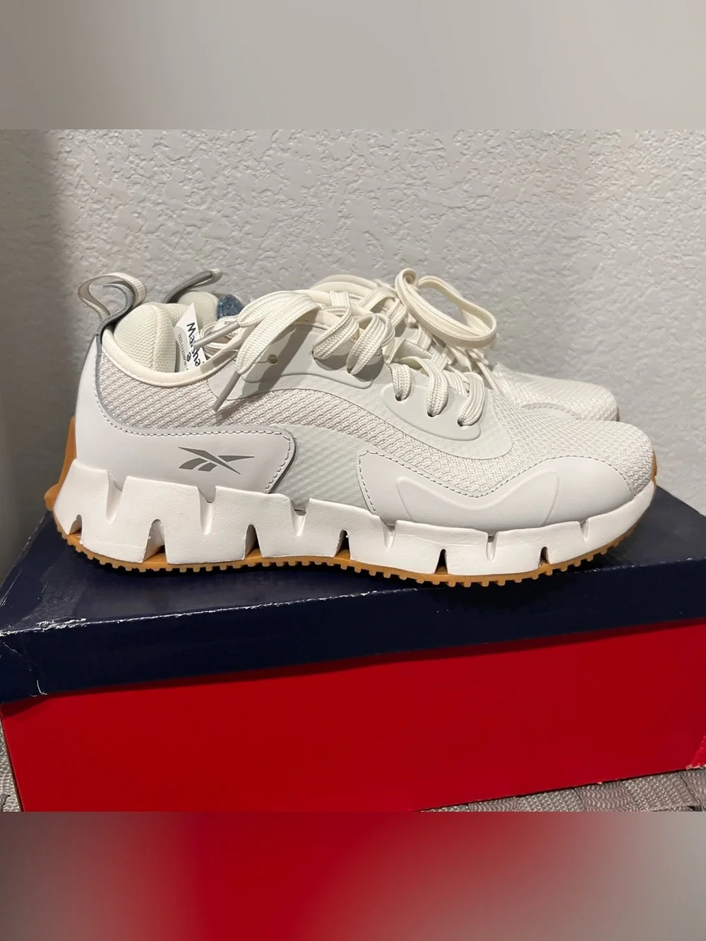 Reebok Women's White and Gum Zig-Style Trail Sneakers